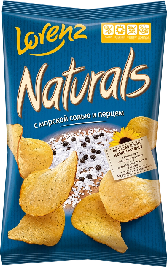 Чипсы картофельные NATURALS с морской солью и перцем, 100г