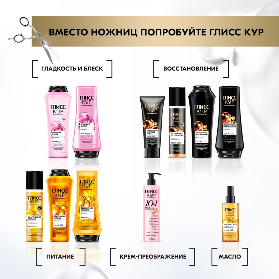 Шампунь для волос ГЛИСС КУР Жидкий Шелк, 400мл, превью