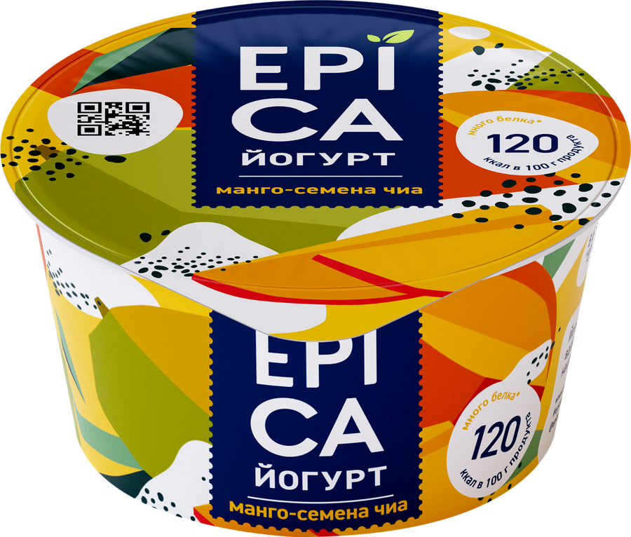 Йогурт EPICA с манго и семенами чиа 5%, без змж, 130г