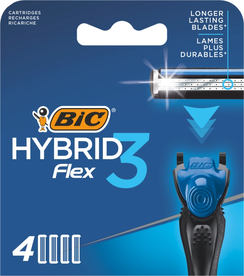 Кассеты сменные для бритья мужские BIC Hybrid 3 Flex подвижных лезвия, 4шт