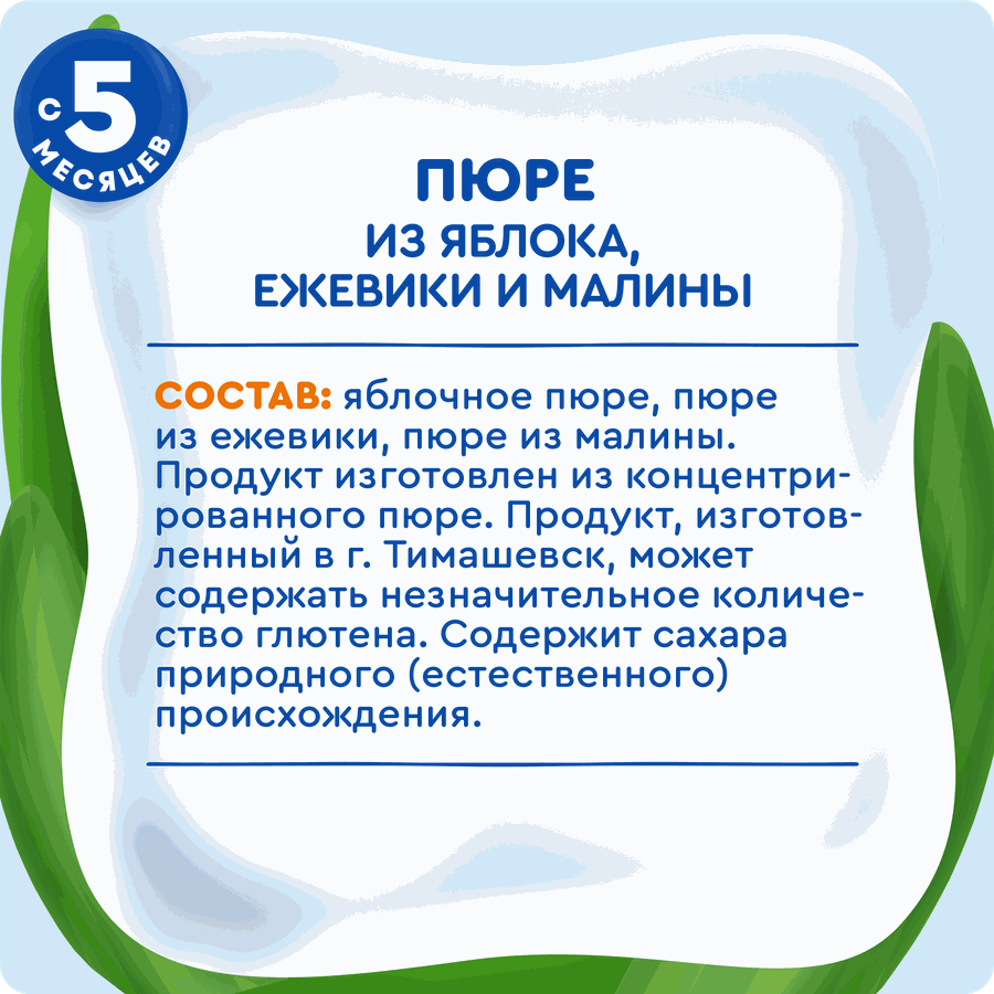 Пюре фруктово-ягодное детское АГУША Яблоко, ежевика, малина, с 5 месяцев, 90г, превью