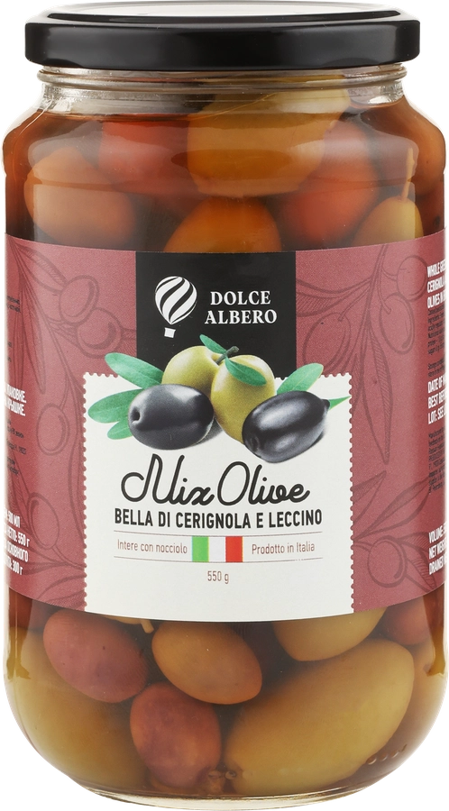 Оливки DOLCE ALBERO зеленые и черные, 580мл