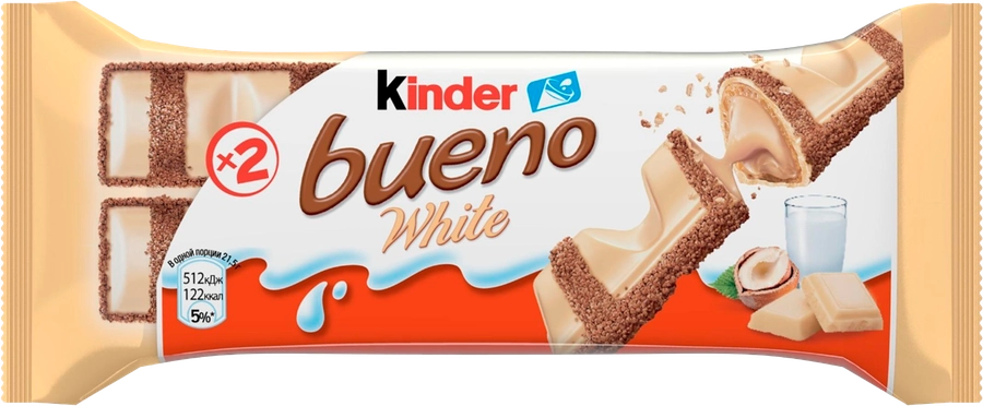 Вафли KINDER Bueno White в белом шоколаде, 39г