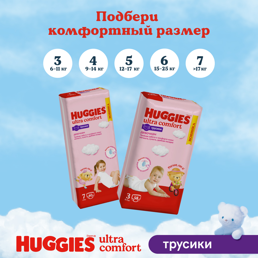 Подгузники-трусики для девочек HUGGIES 6 15–25кг, 44шт, превью