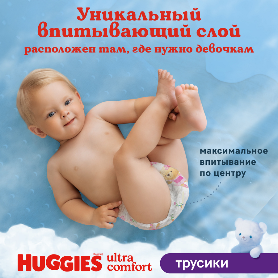 Подгузники-трусики для девочек HUGGIES 6 15–25кг, 44шт, предпросмотр