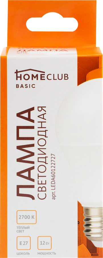 Лампа светодиодная HOMECLUB A60 E27 12Вт 2700К Арт. LEDA60122727