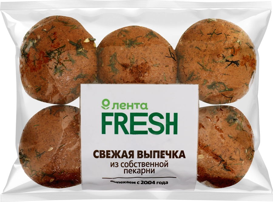 Пампушка ржаная ЛЕНТА FRESH с чесноком и зеленью, весовая