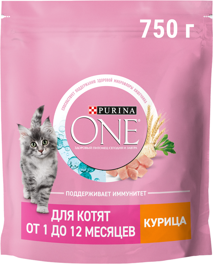 Корм сухой для котят PURINA ONE Kitten с курицей и цельными злаками, 750г