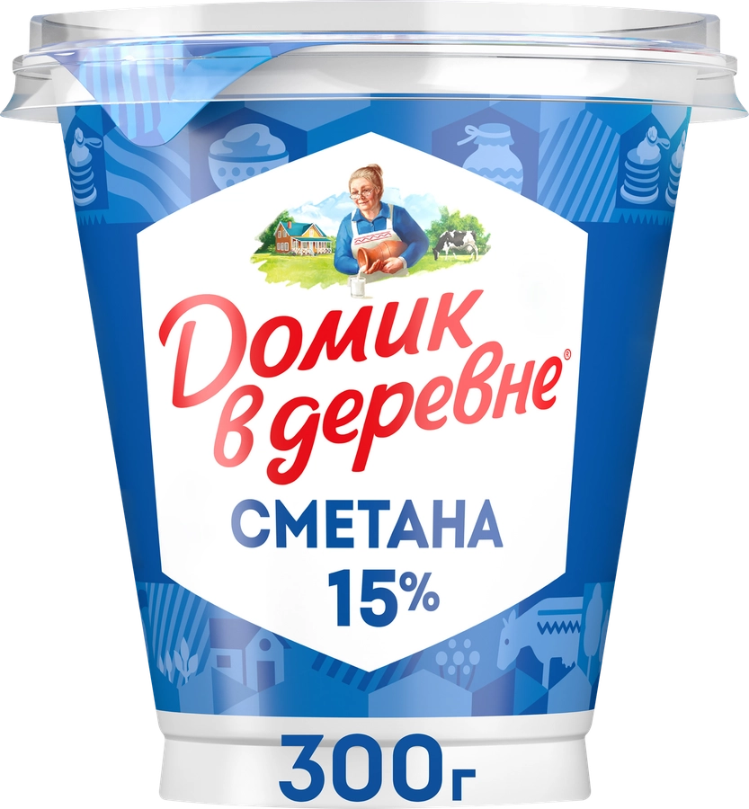 Сметана ДОМИК В ДЕРЕВНЕ 15%, без змж, 300г