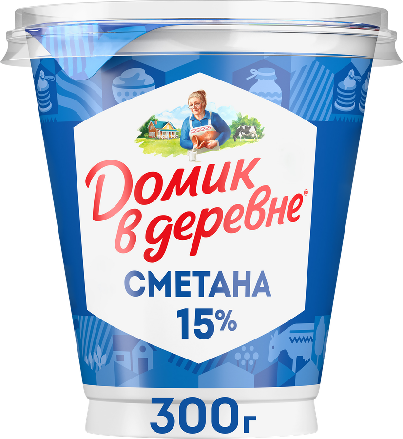 Сметана ДОМИК В ДЕРЕВНЕ 15%, без змж, 300г