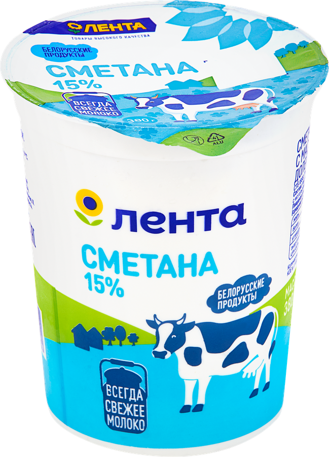 Сметана ЛЕНТА 15%, без змж, 380г