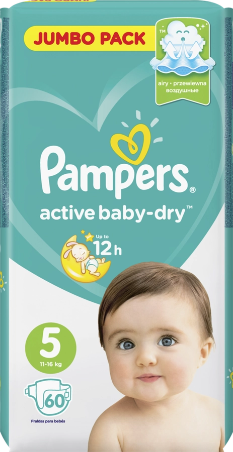 Подгузники детские PAMPERS Active Baby-Dry Junior 5, 11–16кг, 60шт