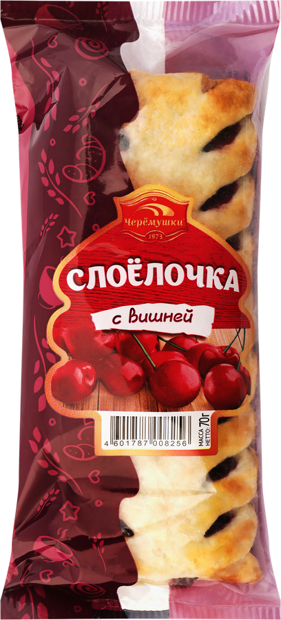 Булочка ЧЕРЕМУШКИ Слоелочка с вишней, 70г