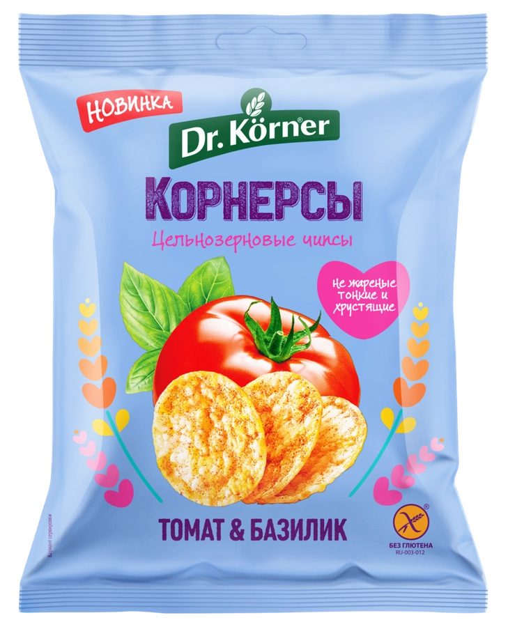 Чипсы рисово-кукурузные DR KORNER с томатом и базиликом, 50г