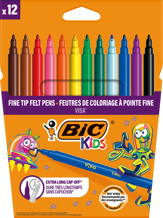 Фломастеры цветные BIC Kids Visa, 12шт