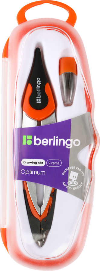 Готовальня BERLINGO Optimum, 2 предмета, циркуль 13,5см, пластиковый футляр Арт. DS_00102