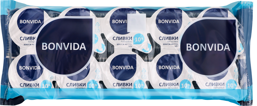 Сливки стерилизованные BONVIDA 10% порционные, без змж, 10x10г