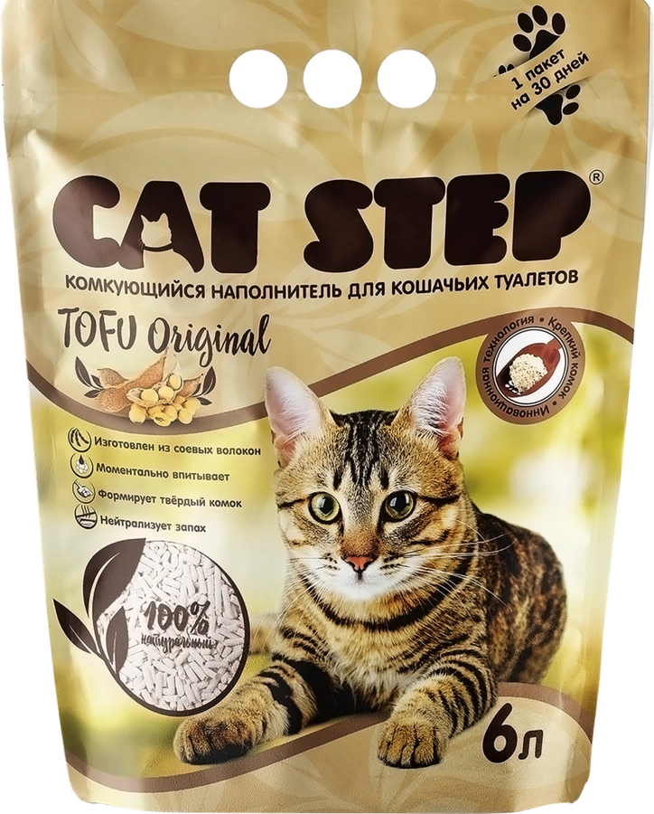 Наполнитель растительный для кошачьего туалета CAT STEP Tofu Original комкующийся, 6л