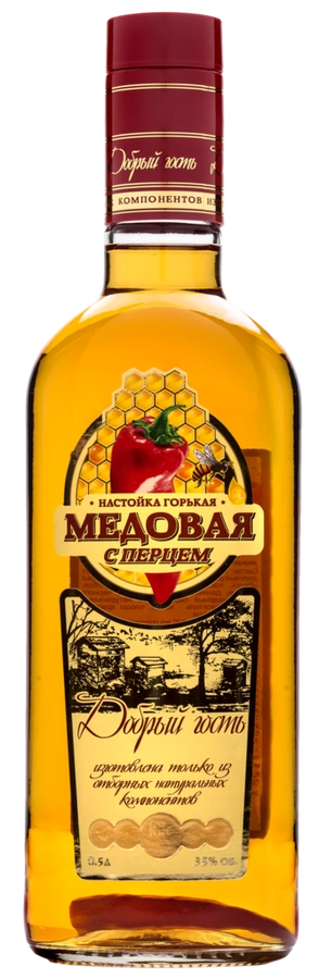 Настойка ДОБРЫЙ ГОСТЬ Медовая с перцем горькая, 35%, 0.5л