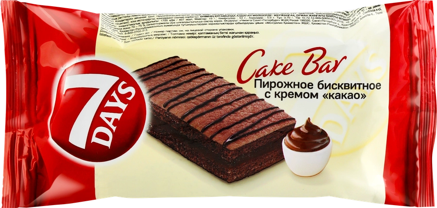 Пирожное бисквитное 7DAYS Cake Bar с кремом какао, 30г