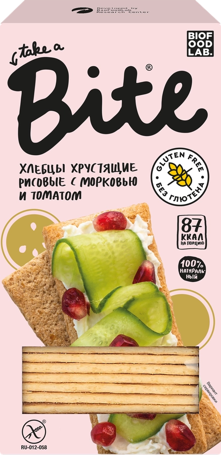 Хлебцы рисовые безглютеновые TAKE A BITE с морковью и томатом, 150г