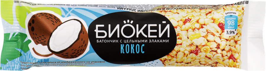 Батончик фруктово-злаковый БИОКЕЙ с кокосом и цельными злаками, 25г