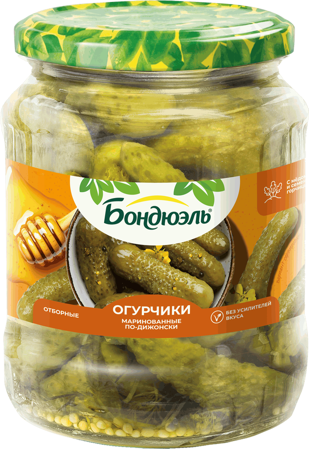 Огурчики маринованные БОНДЮЭЛЬ По-дижонски, с медом и семенами горчицы, 720мл
