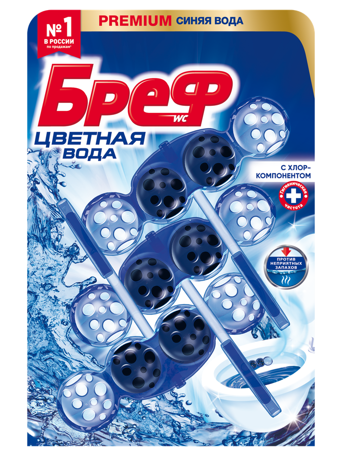 Блок для унитаза БРЕФ Color Aktiv с хлор-компонентом, 3x50г