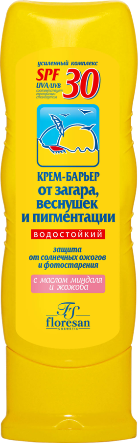 Крем солнцезащитный для тела FLORESAN COSMETIC водостойкий от загара, веснушек и пигментации SPF30, 125мл