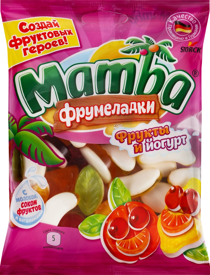 Мармелад жевательный MAMBA Фрумеладки Фрукты и йогурт, 140г