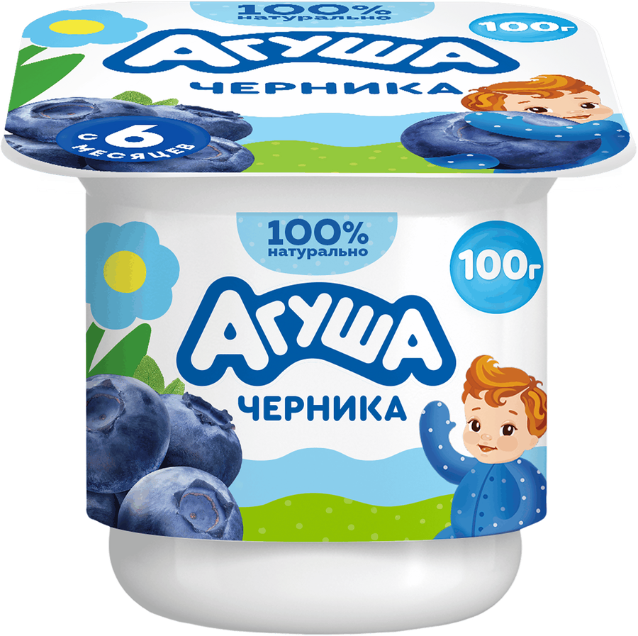 Творог детский АГУША фруктовый Черника 3,9%, с 6 месяцев, без змж, 100г