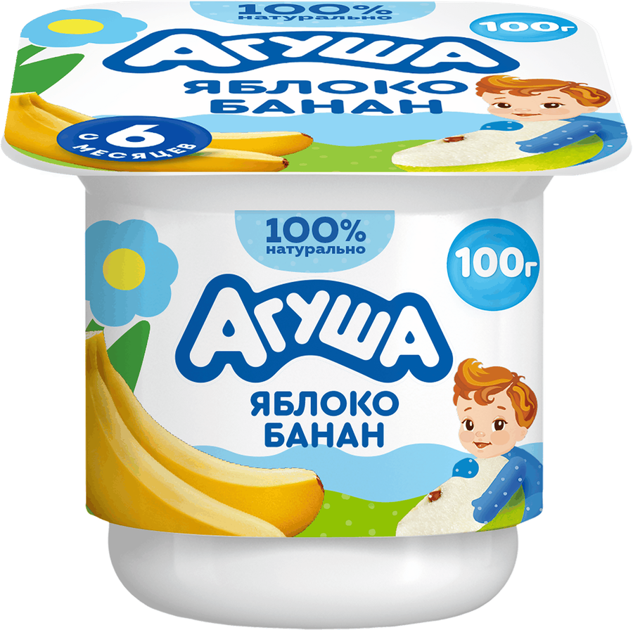 Творог детский АГУША Яблоко, банан фруктовый 3,9%, с 6 месяцев, без змж, 100г