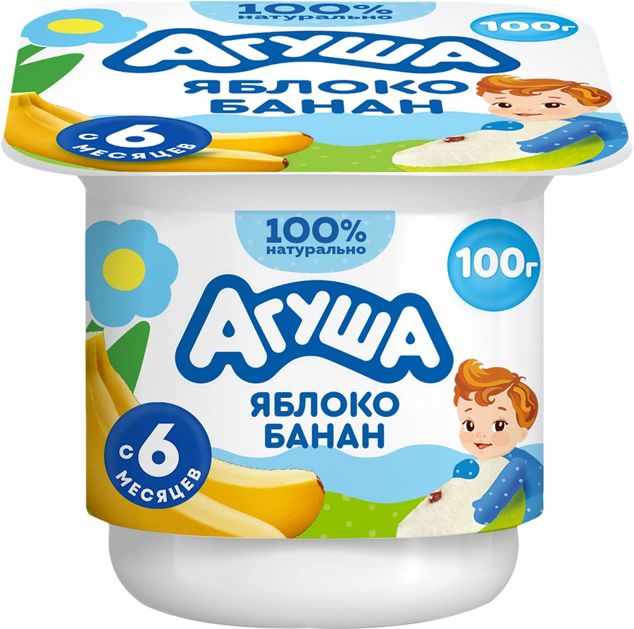 Творог для детей АГУША с яблоком и бананом, 3,9%, без змж, 100г