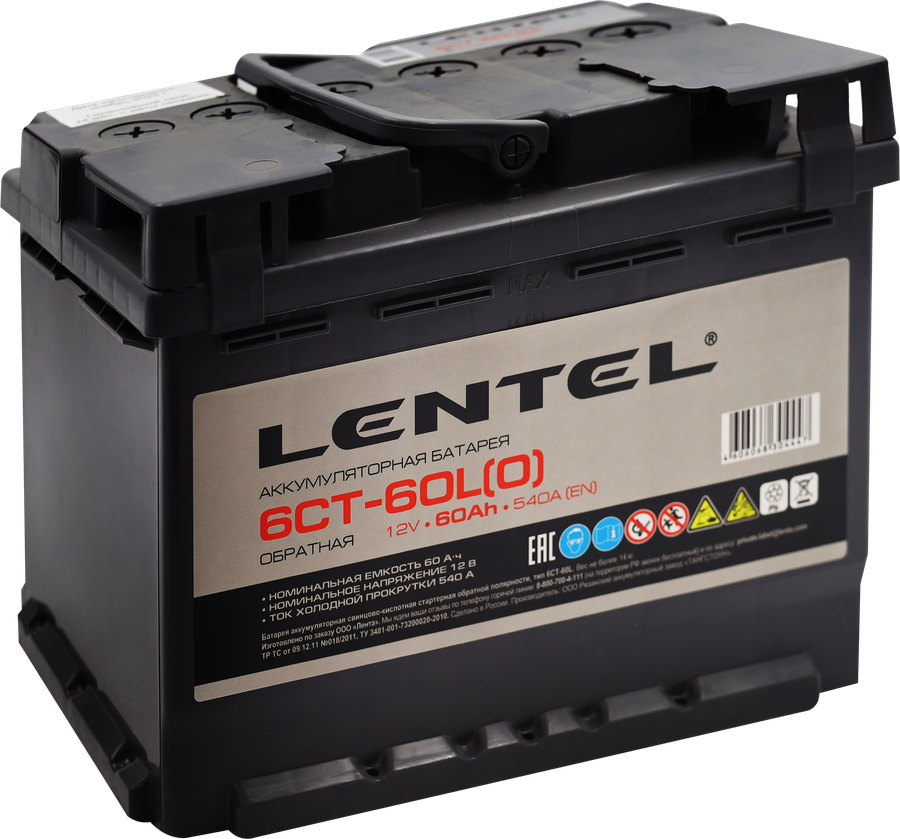 Аккумуляторная батарея LENTEL 6СТ-60R+ обратная, превью