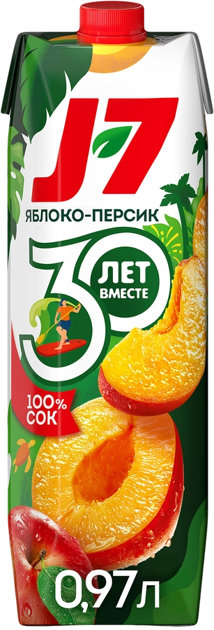 Сок J7 Яблоко и персик с мякотью, 0.97л