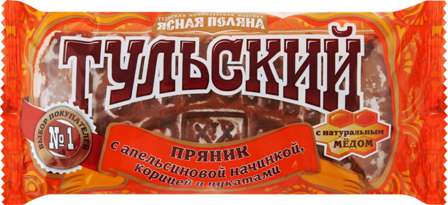 Пряник ЯСНАЯ ПОЛЯНА Тульский с апельсиновой начинкой, корицей и цукатами, 140г