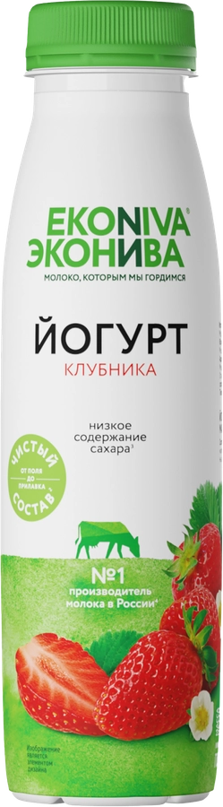 Йогурт питьевой ЭКОНИВА Клубника 2,5%, без змж, 300г