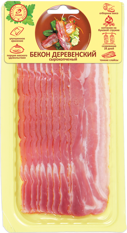 Бекон сырокопченый ИНЕЙ Деревенский, нарезка, 100г