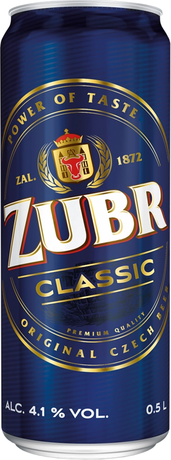 Пиво светлое ZUBR Classic фильтрованное пастеризованное, 4,1%, ж/б, 0.5л