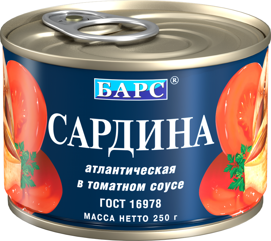Сардина БАРС Атлантическая в томатном соусе, ГОСТ, 250г