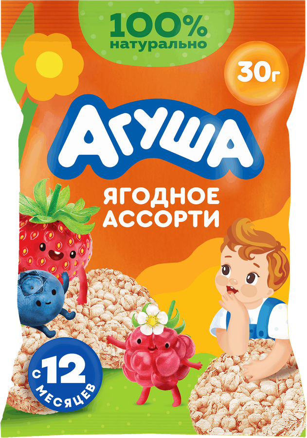 Хлебцы рисовые детские АГУША Полезный перекус Ягодное ассорти, с 12 месяцев, 30г