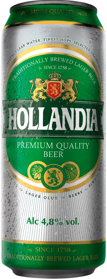 Пиво светлое HOLLANDIA фильтрованное пастеризованное, 4,8%, ж/б, 0.45л