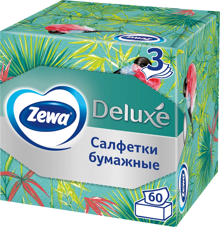 Салфетки бумажные ZEWA Deluxe Арома коллекция, 3-слоя, в коробке, 60шт