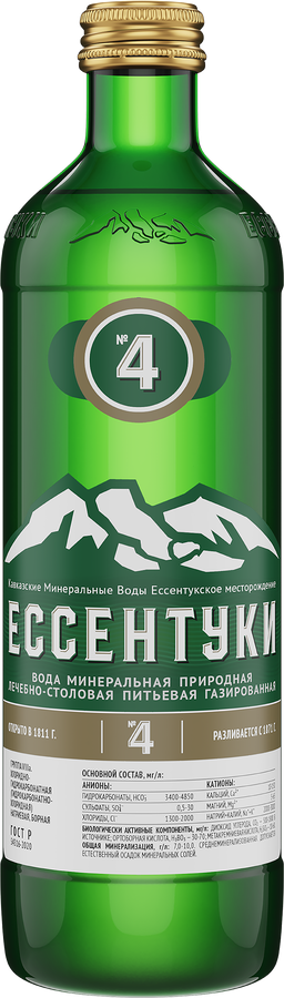 ВодаминеральнаяЕССЕНТУКИ№4природнаялечебно-столоваягазированная,0.45л