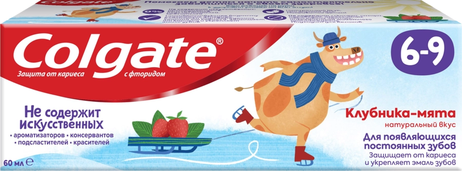 Зубная паста детская COLGATE Kids со вкусом клубники и мяты, защита от кариеса с фторидом, 6–9 лет, 60мл