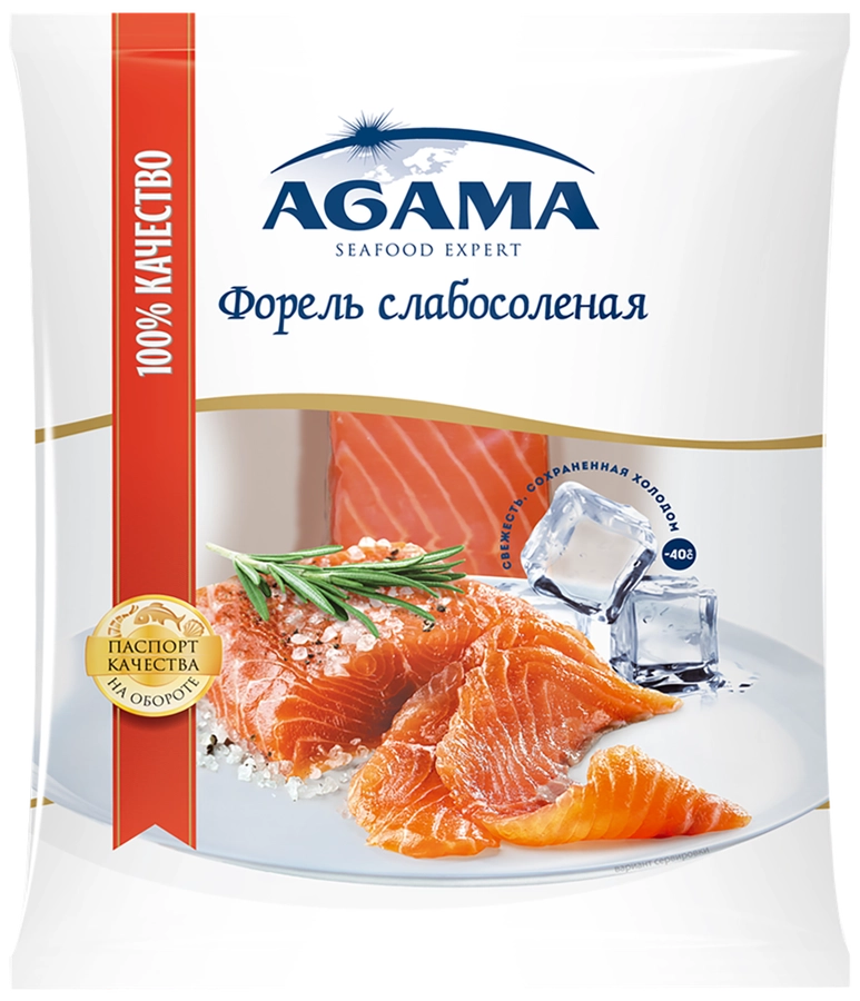 Форель слабосоленая замороженная AGAMA филе-кусок с кожей, 200г