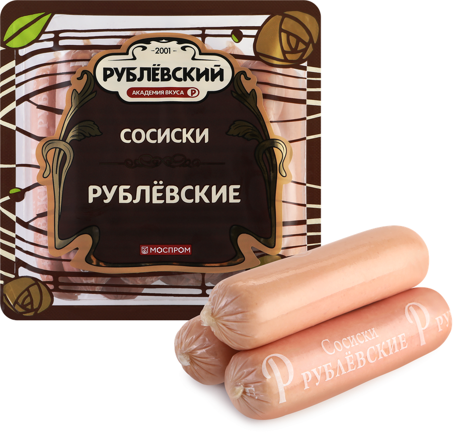 Сосиски вареные РУБЛЕВСКИЕ КОЛБАСЫ Рублевские, категория Б, 430г