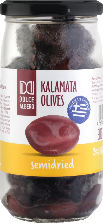 Маслины вяленые c косточкой DOLCE ALBERO сорт Каламата, 370мл