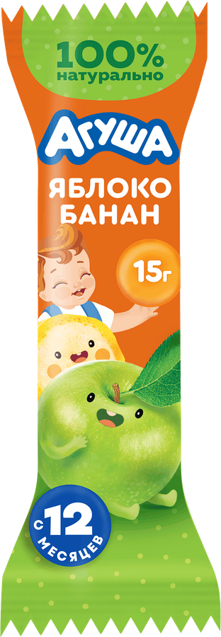 Батончик фруктовый детский АГУША Яблоко, банан, с 12 месяцев, 15г