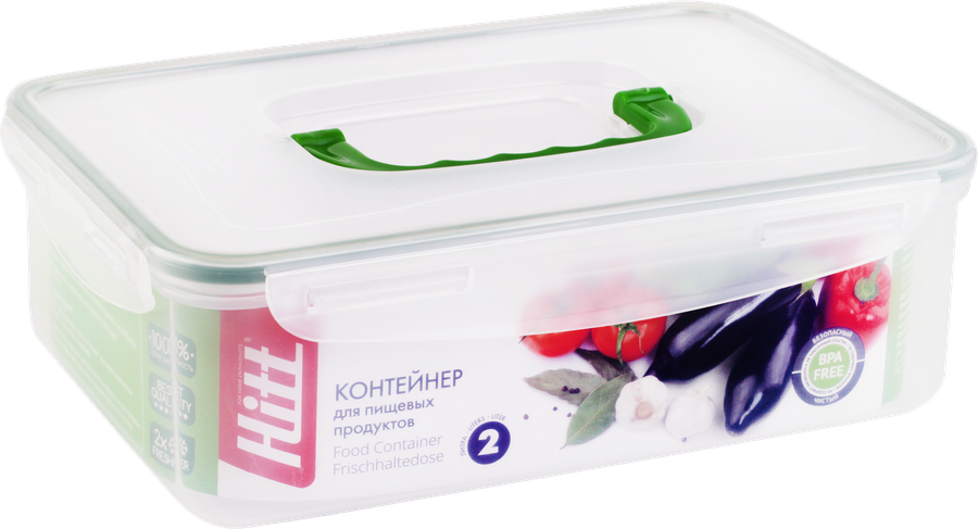 Контейнер HITT Basic с клипсами, прямоугольный, пластик, 2л Арт. H-S102, предпросмотр